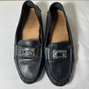 Coach Napoleon Black Leather Slip On Penny Loafer Flat Driving Shoes Size 8.5